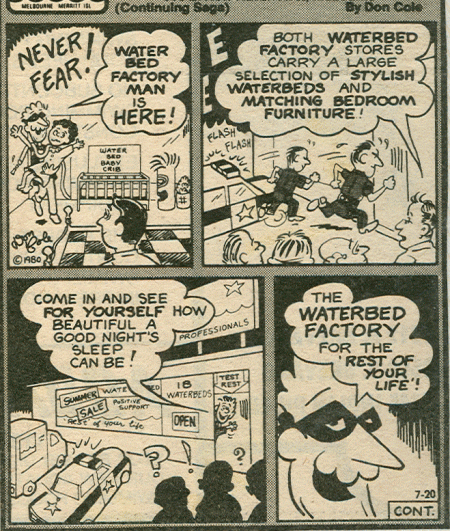 Waterbed Factory Man, comic strip by Don Cole, about 1980