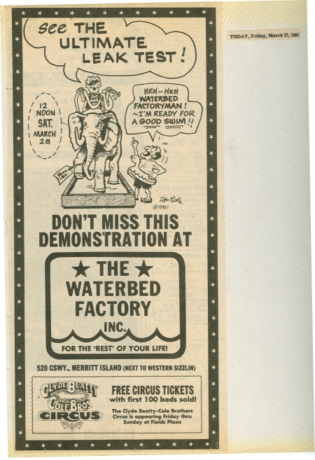 Hey Kids!  Waterbed Factory Man rides a live elephant onto a Waterbed Factory Ultimate Waterbed System, for a Waterbed Factory Leak Test Demonstration!